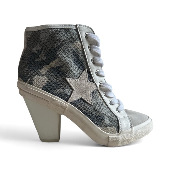 Havana Vintage Camo Star Heeled High Top Sneakers Gray White Lace-Up Shoes 9 - Picture 1 of 14